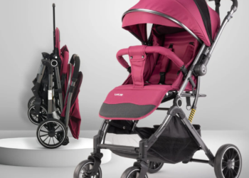 Alpha Baby Stroller/Pram, One Fold, Travel Friendly, 5 Point Safety Harness, Reversible Handle bar, Multilevel Recline & Adjustable footrest, Extendable Canopy, for Babies 0-3 Years (Red)