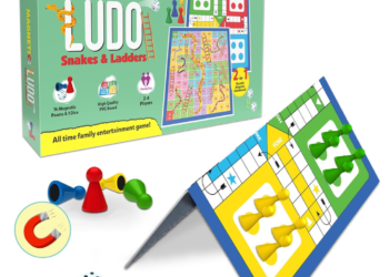 Ludo Game for Kids | 2-in-1 Magentic Snakes & Ladders and Ludo Board | 14”x14” Foldable Big Family Game for Kids & Adults | Travel-Friendly Dice Board Game