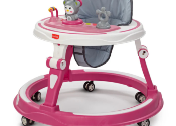 LuvLap 360° Joy Baby Walker 9+ Months | 3 Level Height Adjustment Walker with Switchable Food & Musical Toy Tray/Advanced Baby Activity Walker, Pink