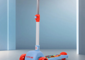 Elegant Scooter for Kids – Toddler 3-Wheel Kick Scooter with LED Lights | Stable Wide Deck for 3-10 Year | Adjustable Height & Easy-Grip Handlebars | Fun Outdoor Gear for Kids, Blue & Red